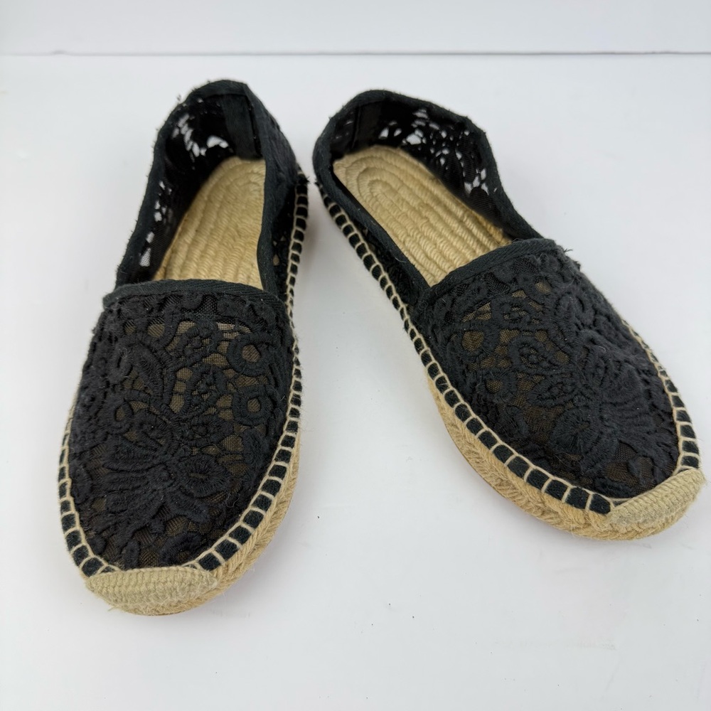 Tory Burch Espadrille Flats Black Lace Size 8.5 GUC